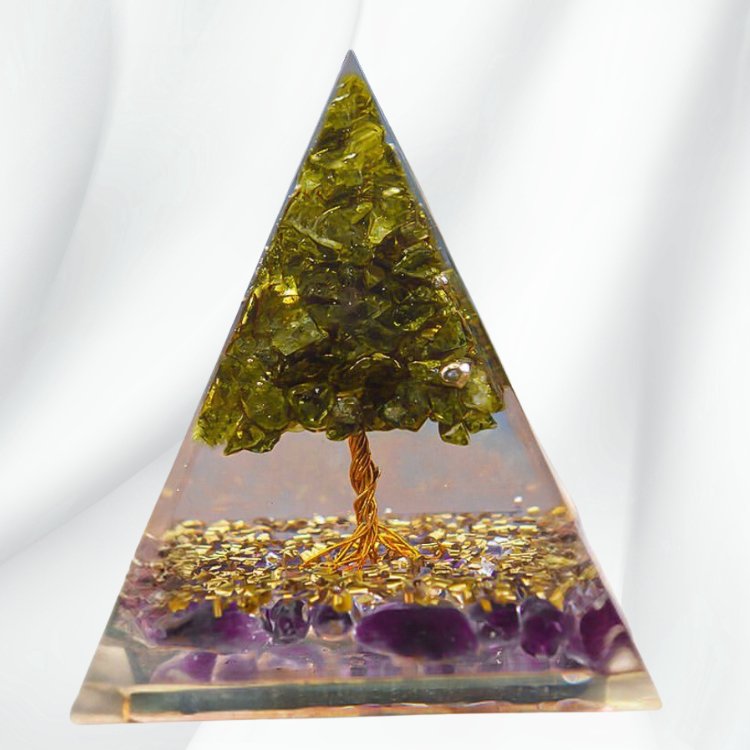 Tree of Life Peridot Orgon Pyramid - Samriidhhii Store