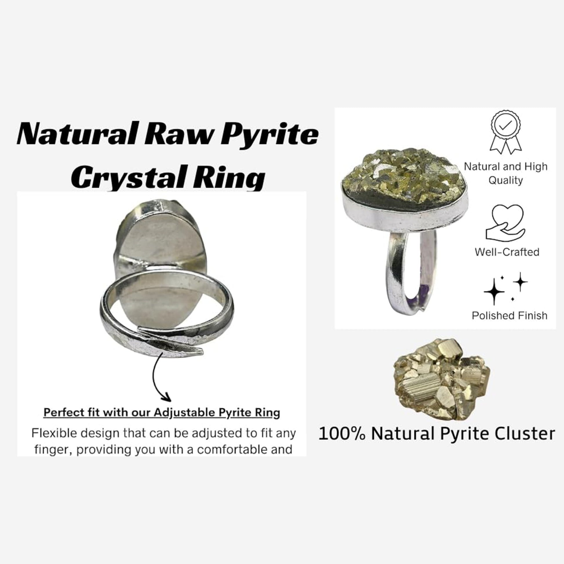 Natural Raw Pyrite Crystal Ring - Samriidhhii Store